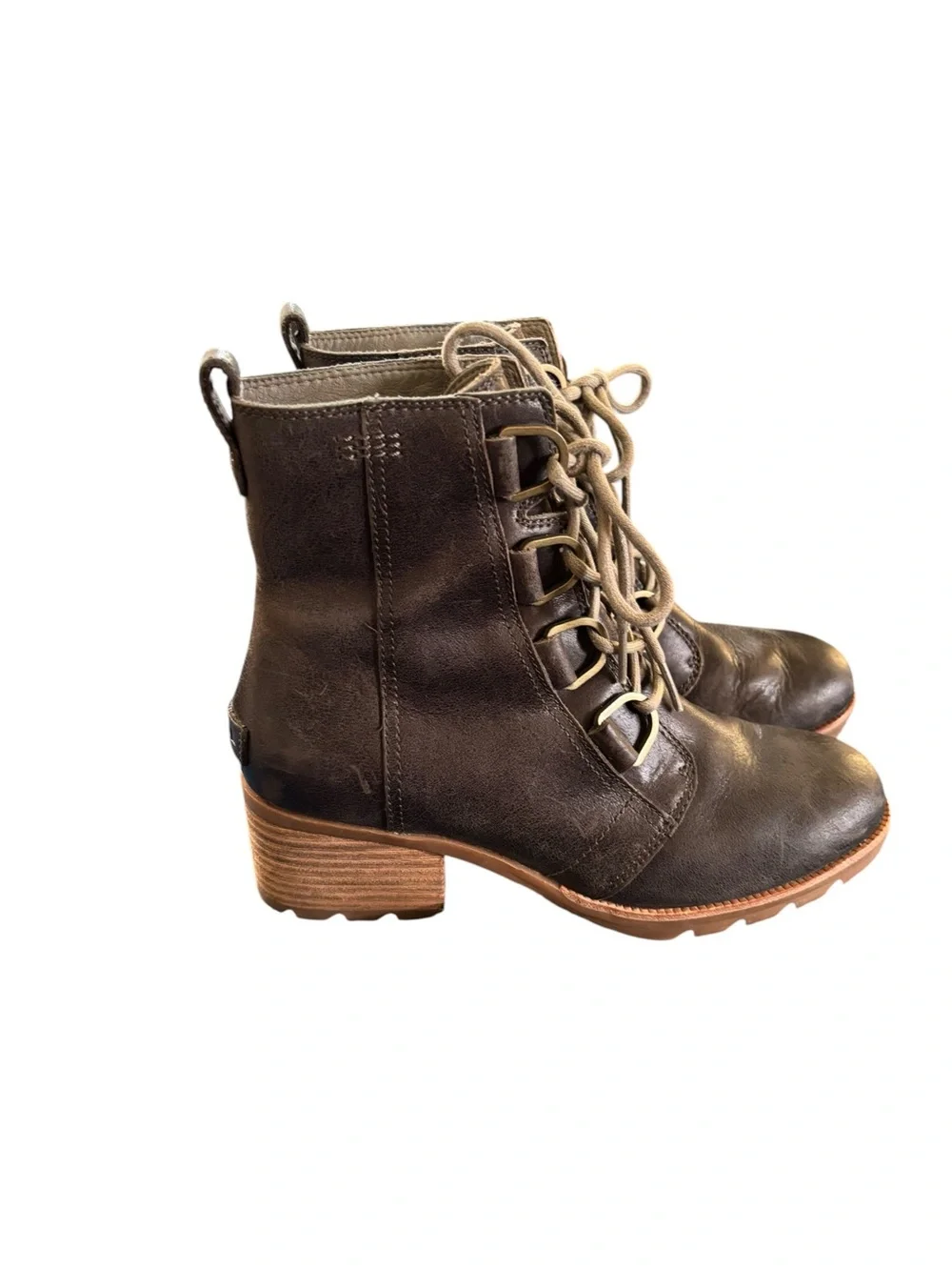 Sorel Cate Lace Boots Sz 8.5  Waterproof Leather Lace Up Dark Brown Bootie Fall